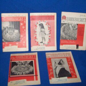 5 Vintage Workbasket Home Arts Magazines 1950s 1960s Crochet & Knitting Crafts